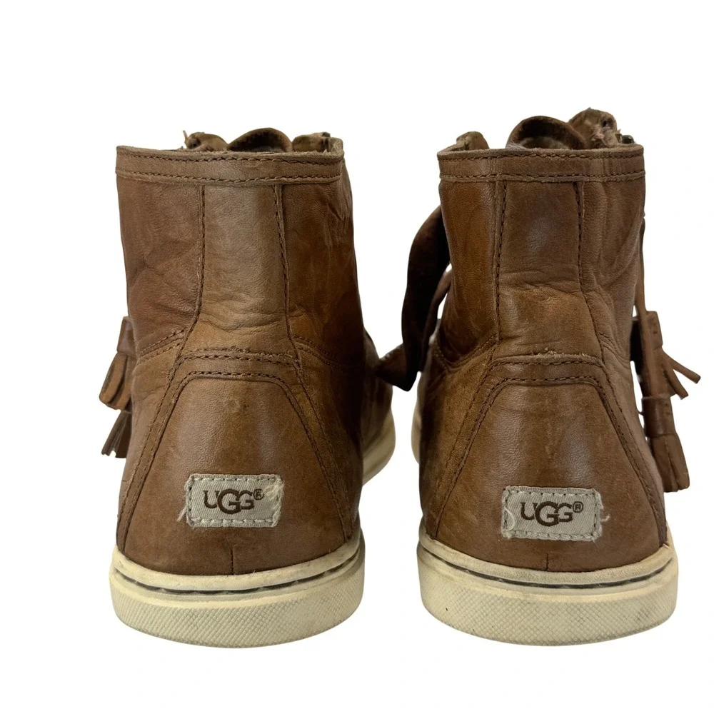 UGG Blaney Brown Leather High Top Sneakers Tassel Side Zip Womens Size 7.5 Shoes